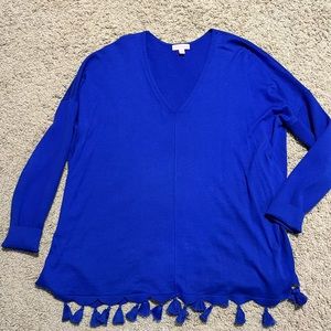EUC Lilly Pulitzer Martine v-neck scalloped edge sweater w tassels sz XL